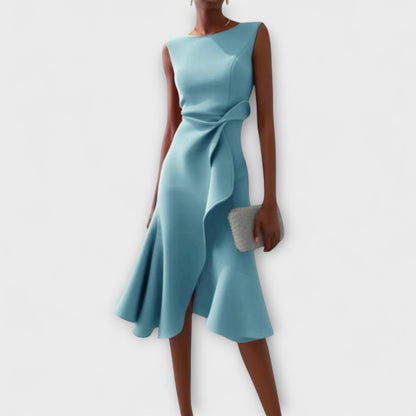 Juliette Abito Midi Drappeggiato con Volant – Abito Asimmetrico da Cocktail e Cerimonia