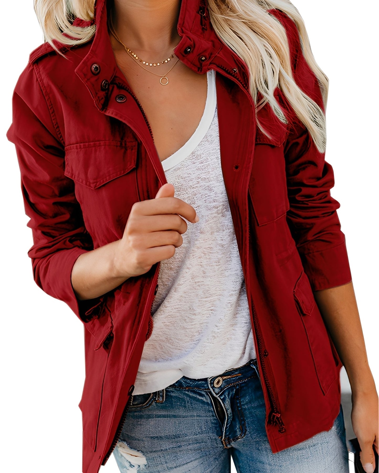 Rachyl - Giacca di jeans casual con cerniera per donne 