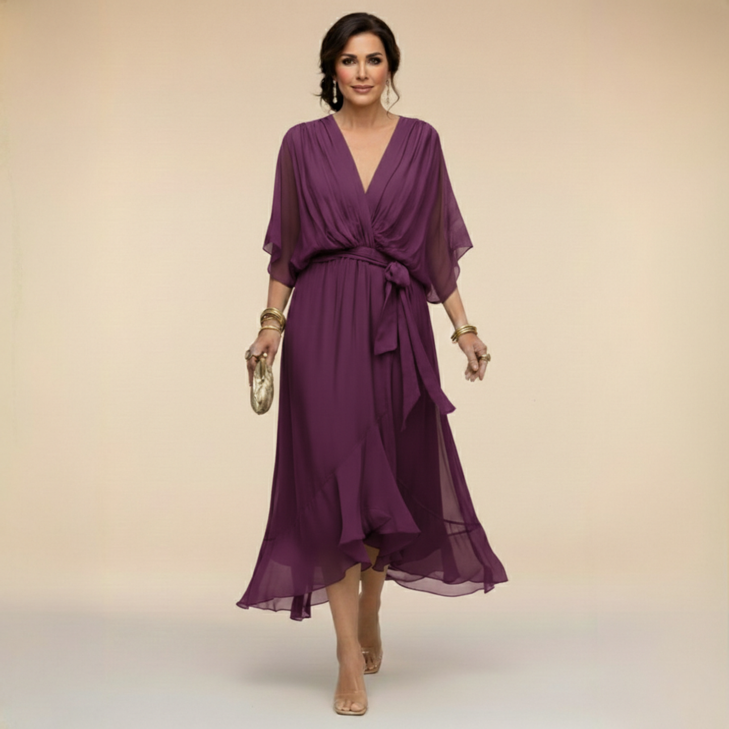 Monica | Abito in chiffon con scollo a V