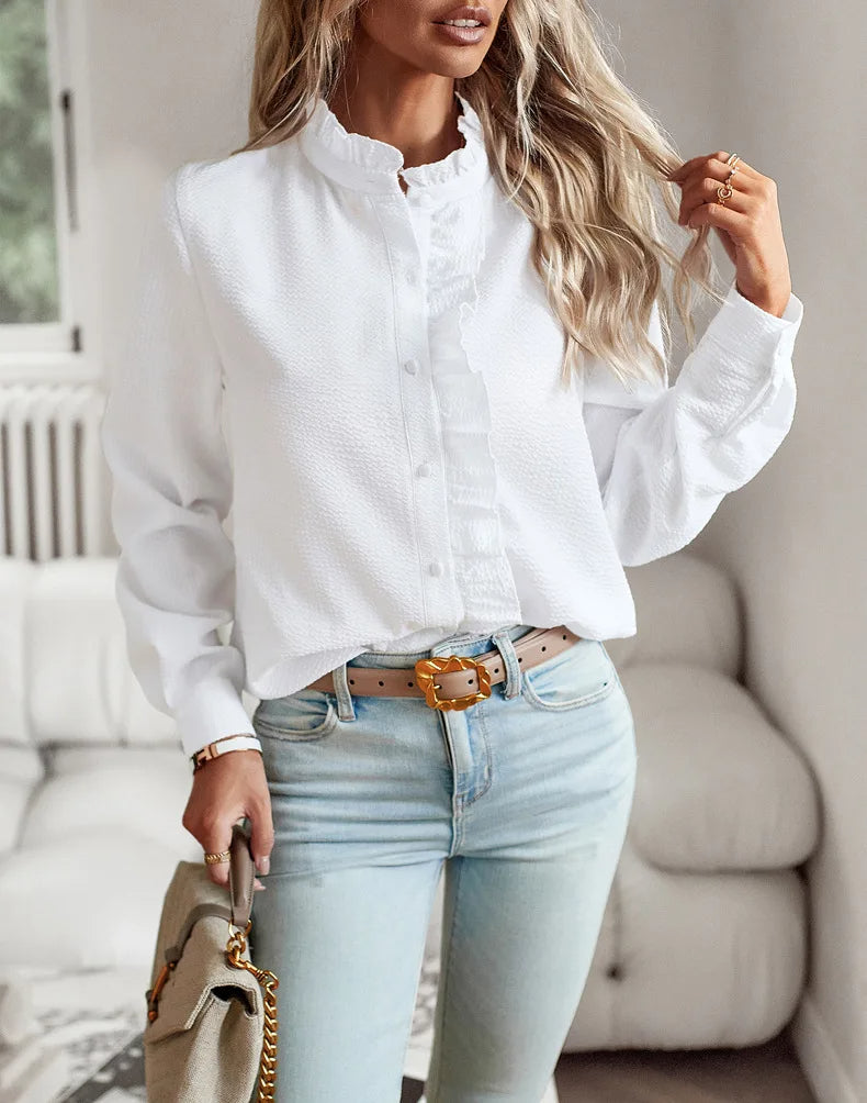 Bridgette - Elegante camicia con volant a righe per donne