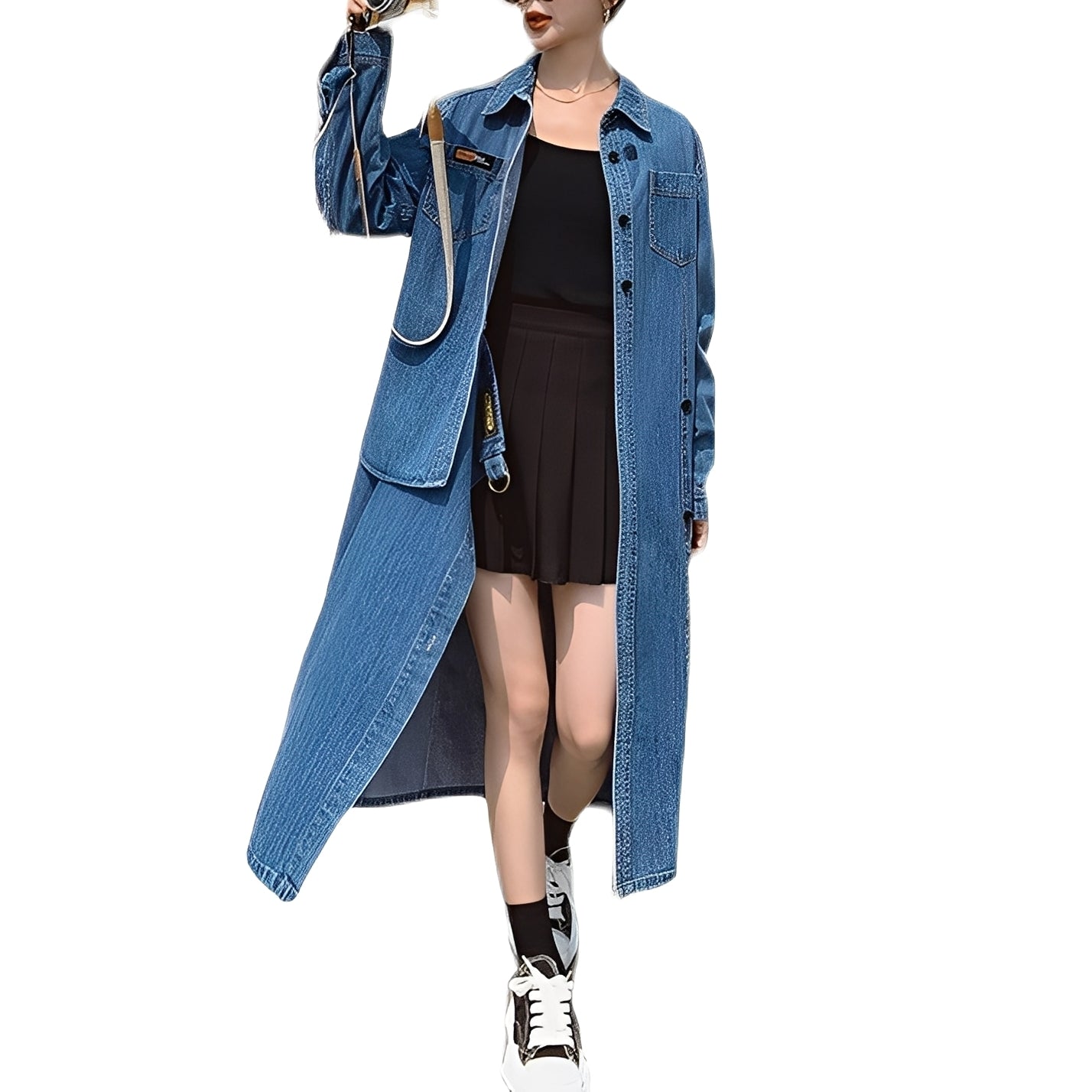 Christabel - Abito di jeans retrò lungo con tasche per donne 