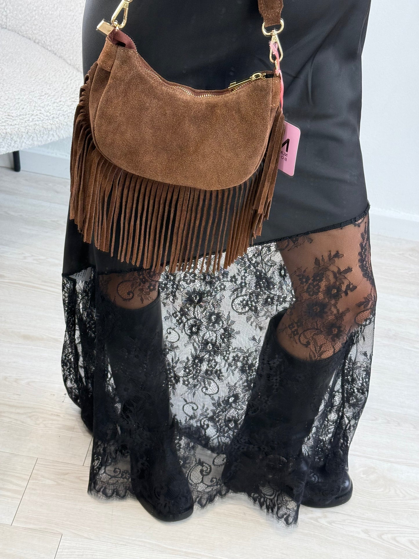 Borsa con frange TREND in vera pelle