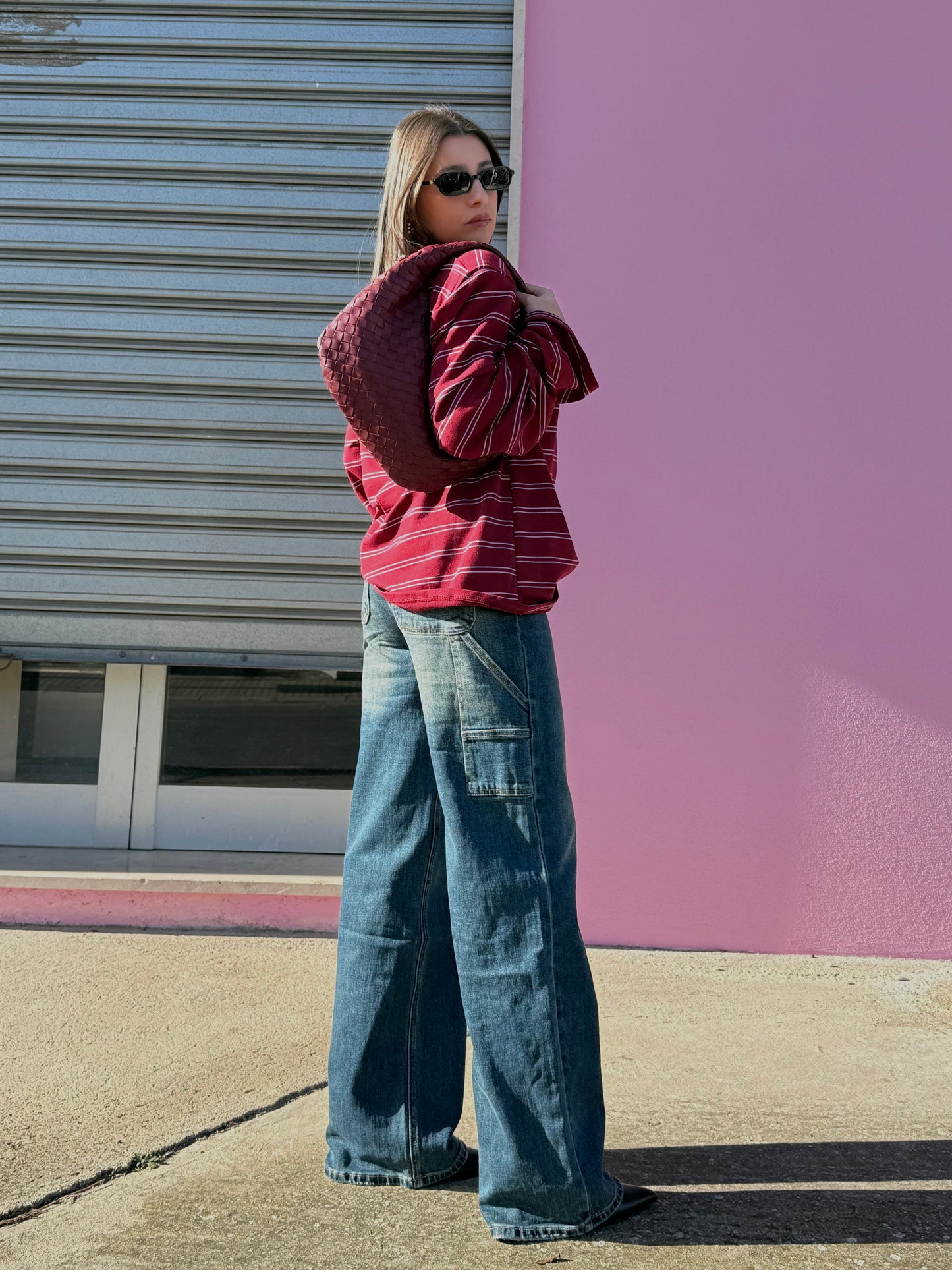 Striped polo with shoulder pads