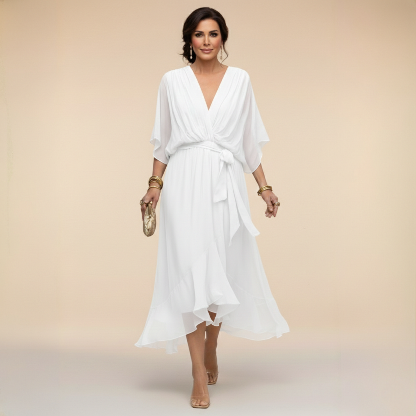 Monica | Abito in chiffon con scollo a V