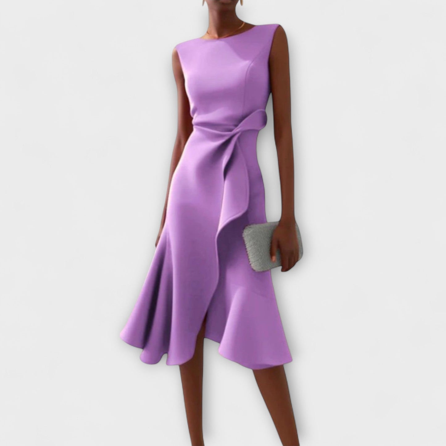 Juliette Abito Midi Drappeggiato con Volant – Abito Asimmetrico da Cocktail e Cerimonia