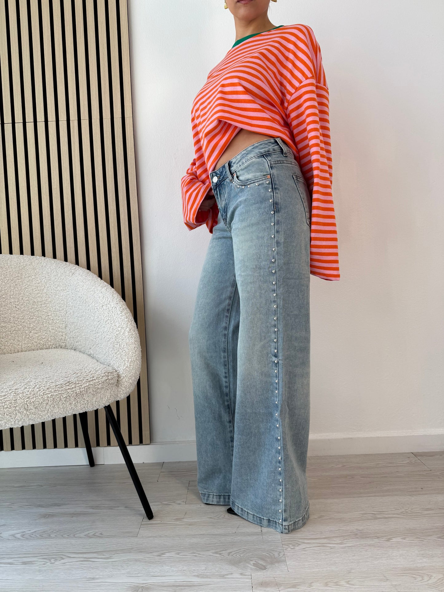 Jeans palazzo borchiato