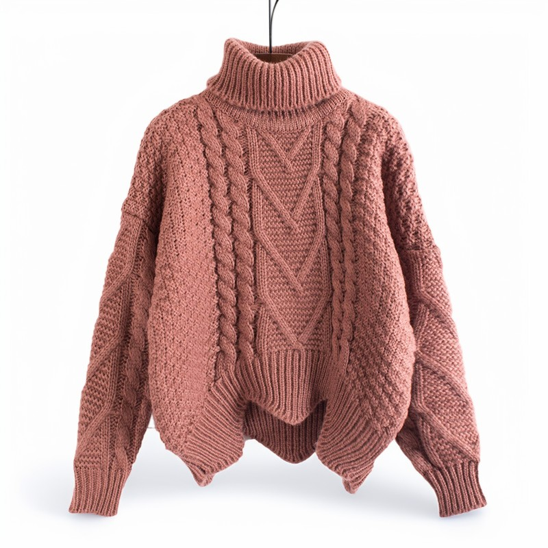 Catrina - Maglione casuale e caldo a collo alto in maglia per donne 