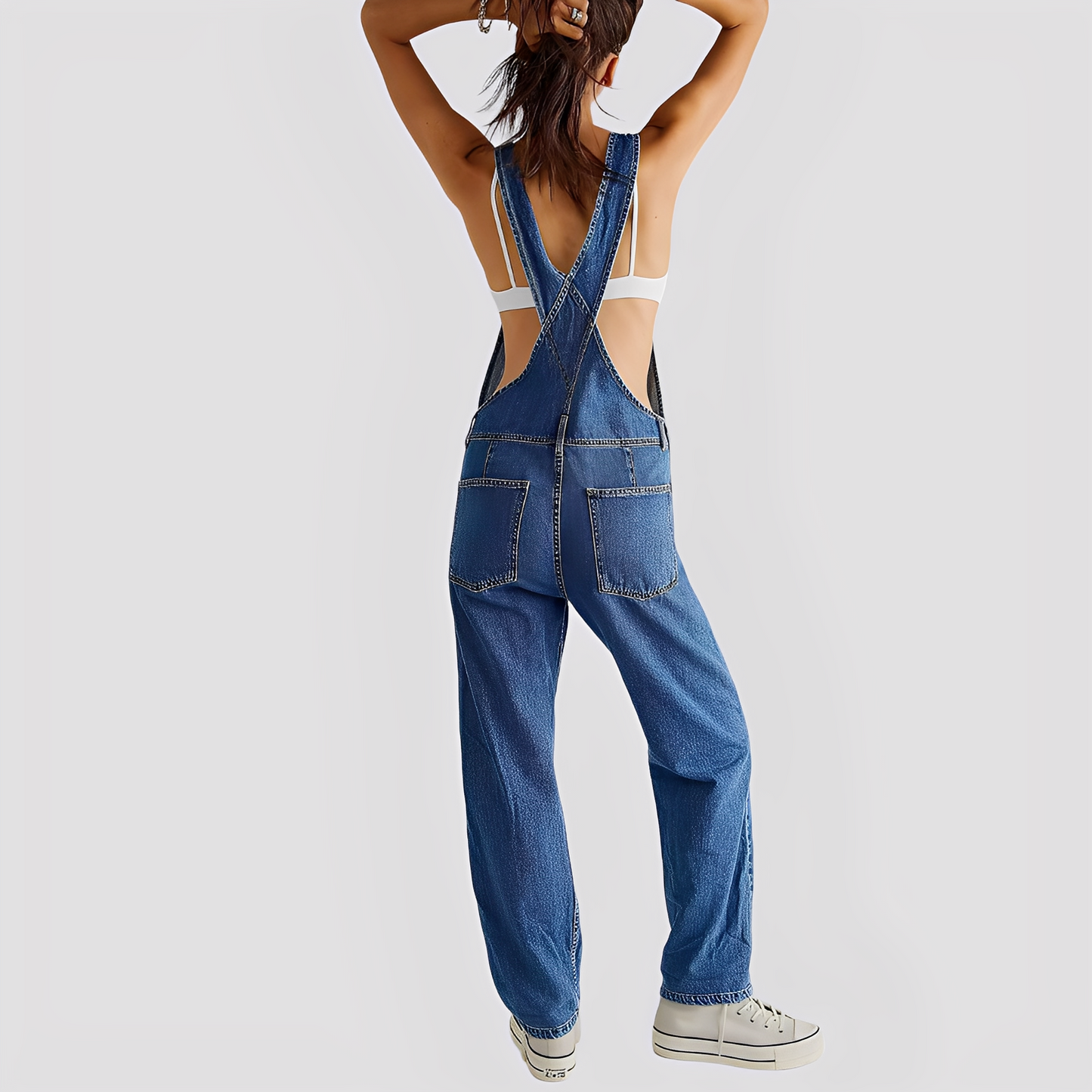Mildred - Classica salopette di jeans a vestibilità comoda per donne
