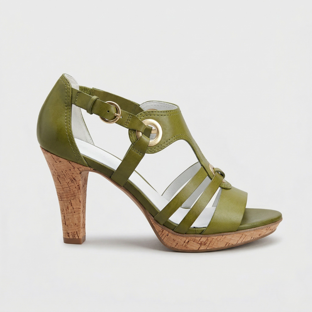 Carla™ | Sandali con Tacco in Sughero e Cinturini in Pelle