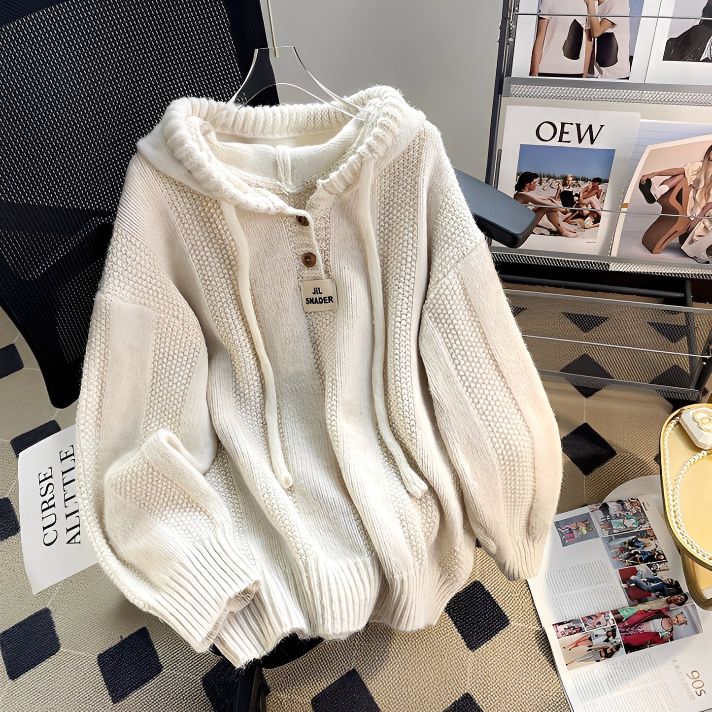 Haylee - Maglione casual con cappuccio e bottoni da donna 