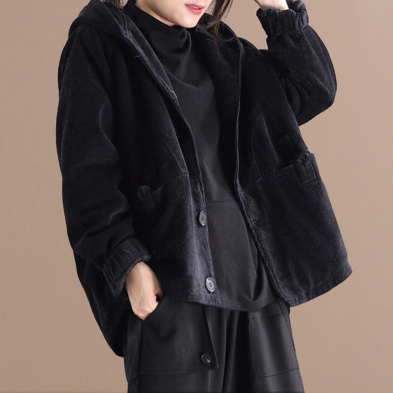 Rachel - Giacca corta in velluto a coste con cappuccio per donne 