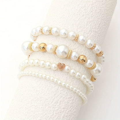 Elegant heart pearl bracelet set