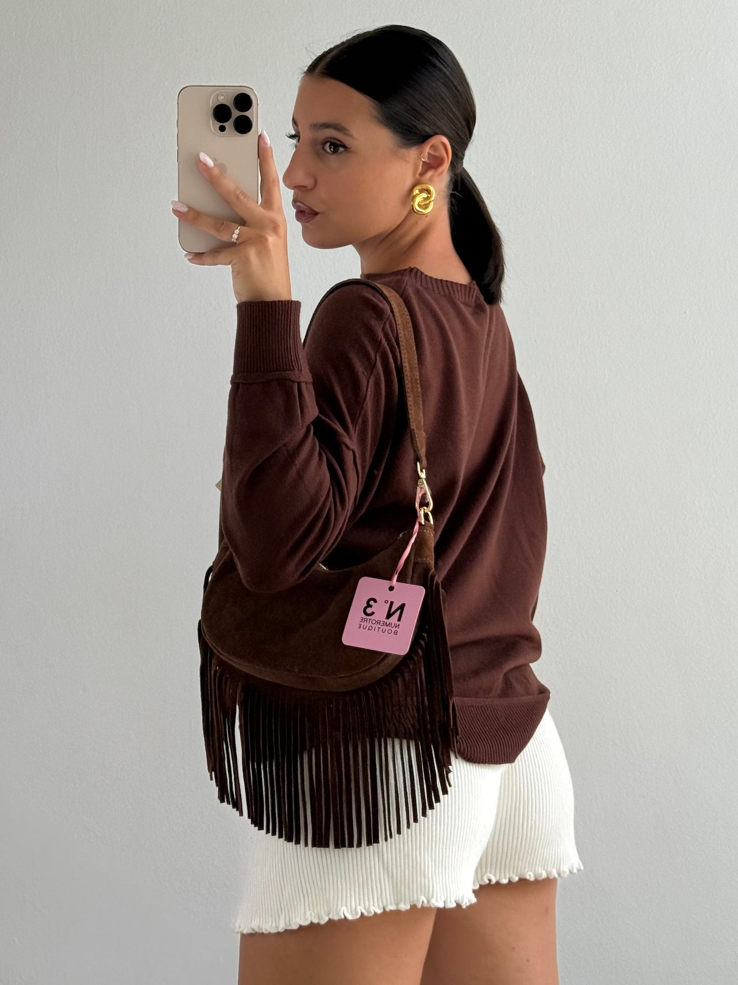 Borsa con frange TREND in vera pelle
