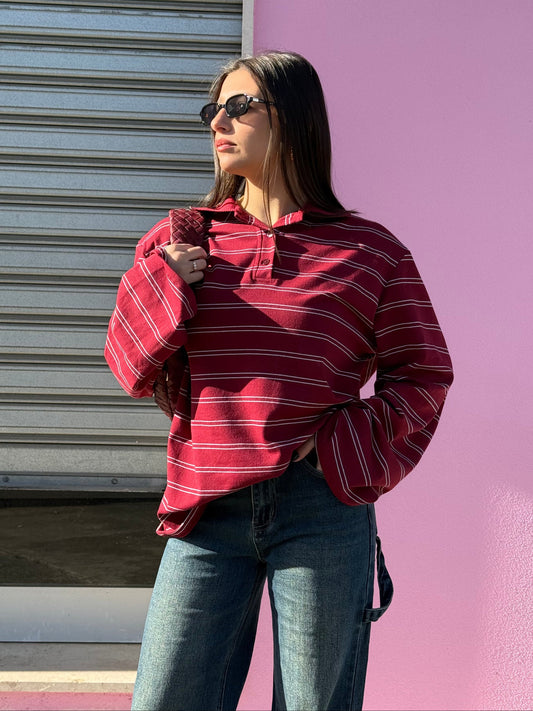 Striped polo with shoulder pads