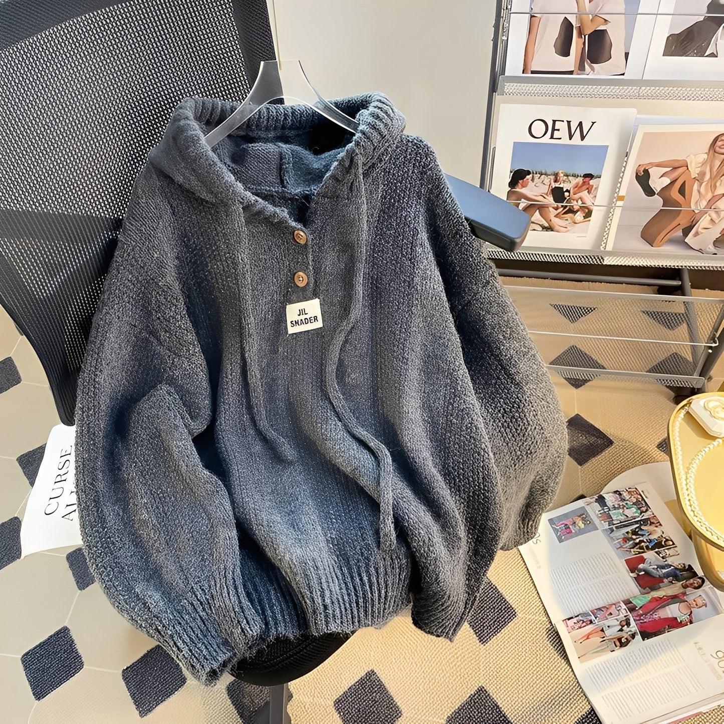 Haylee - Maglione casual con cappuccio e bottoni da donna 