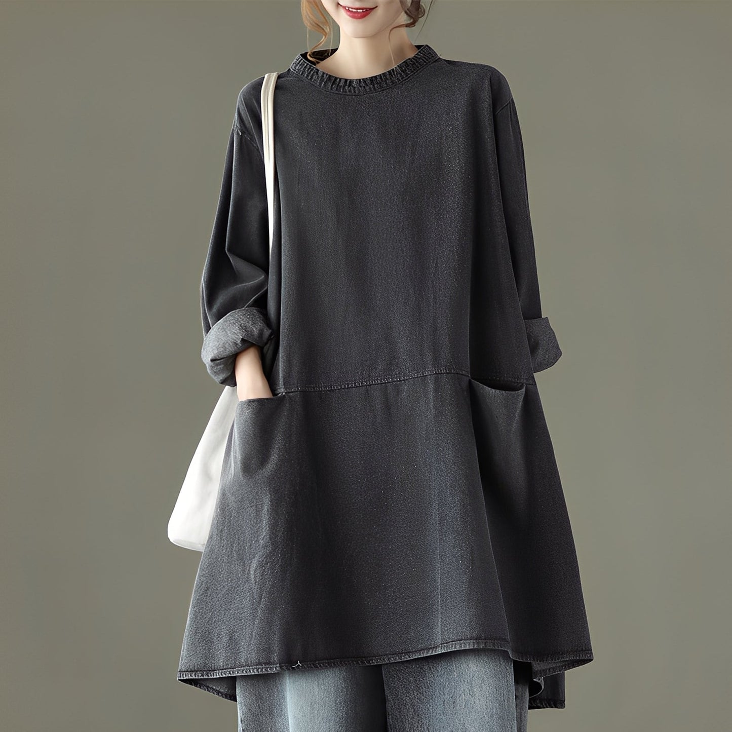 Valerie - Abito maxi casual in denim con tasche per donne 