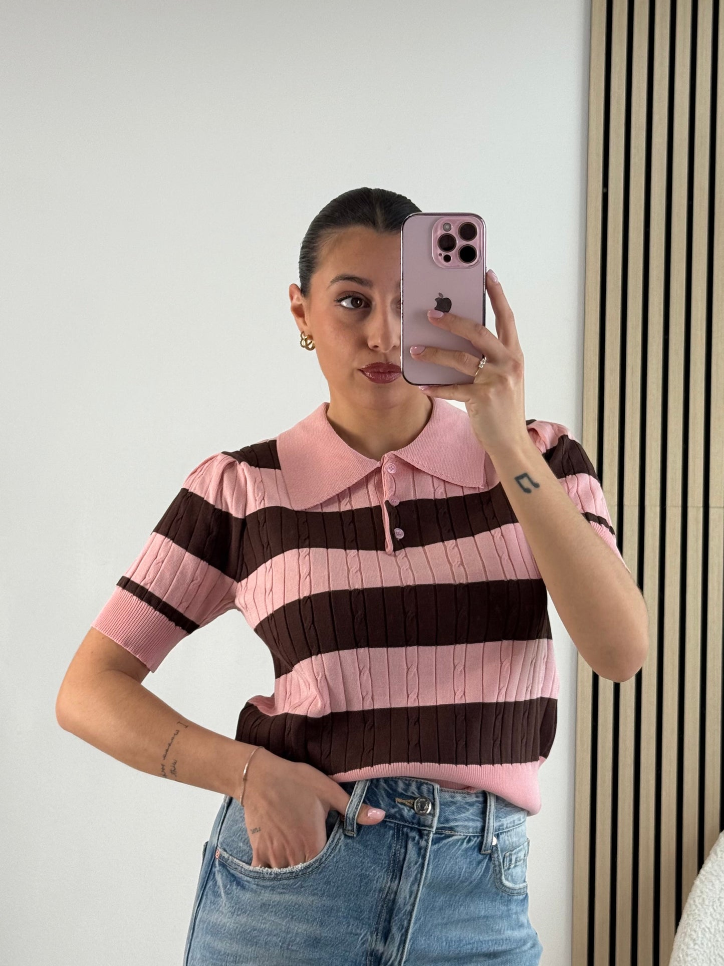 Polo in maglia a treccia