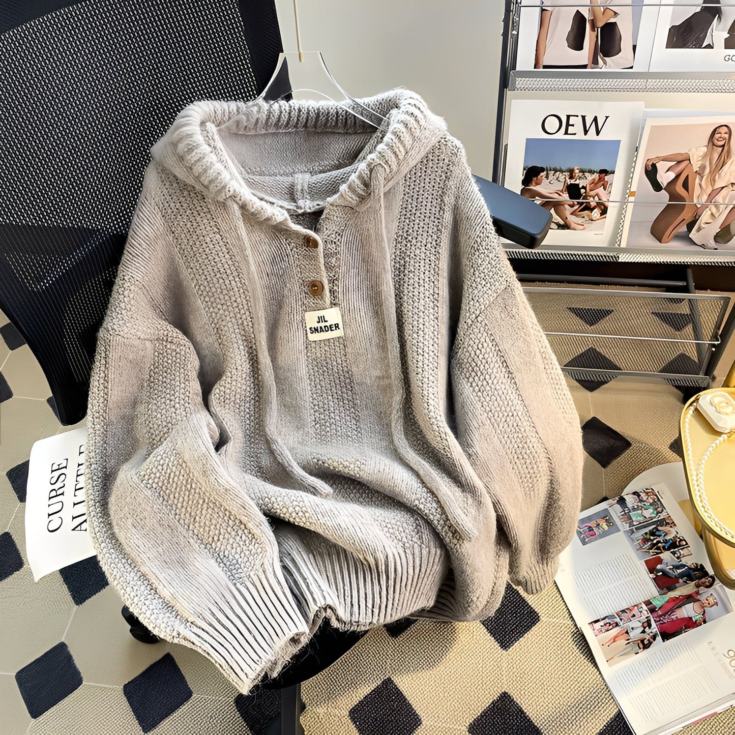 Haylee - Maglione casual con cappuccio e bottoni da donna 