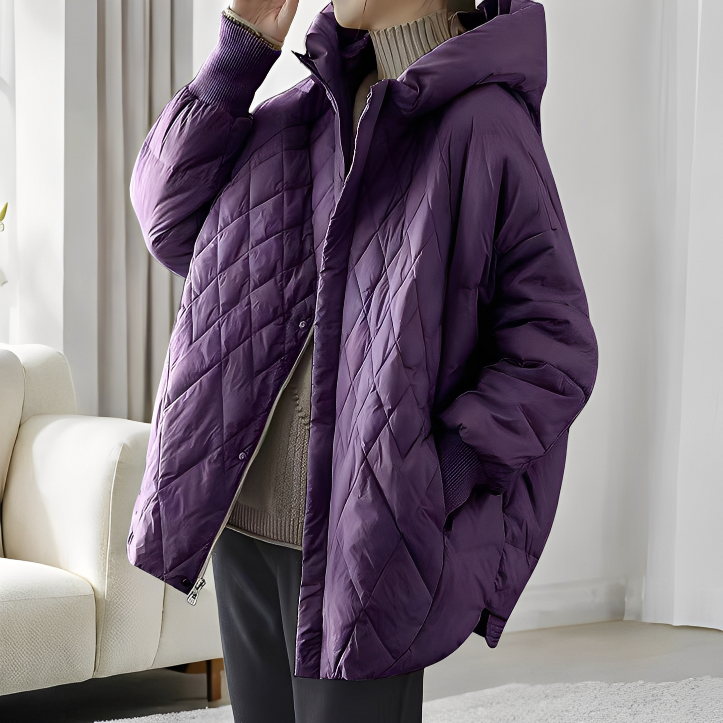 Abigail - Cappotto invernale casual in piuma con cerniera per donne