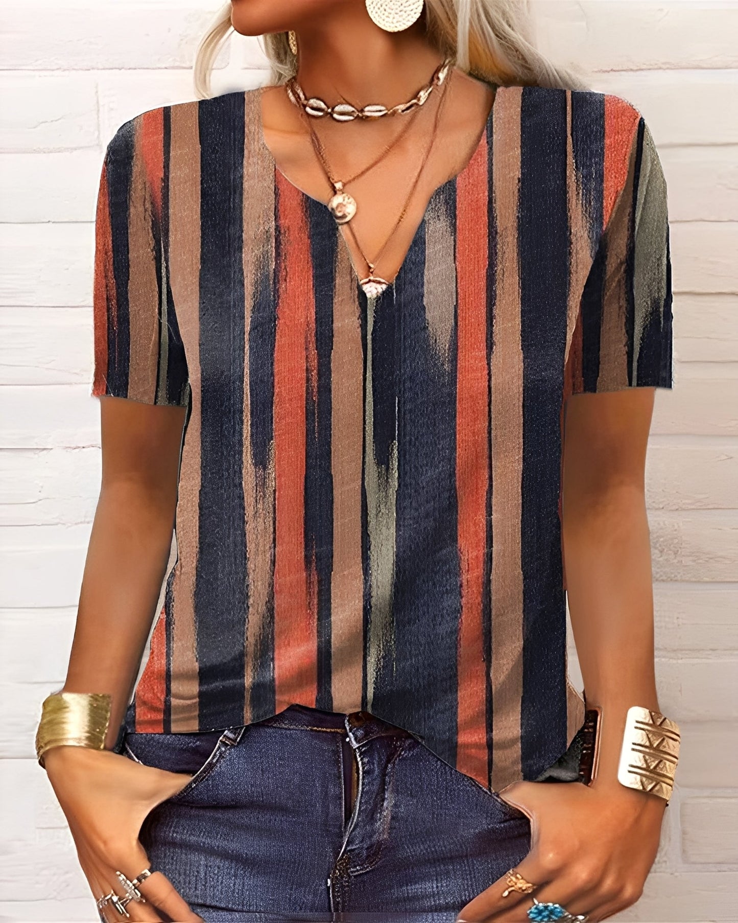 Denise - Blusa boho con scollo a V e bottoni per donne