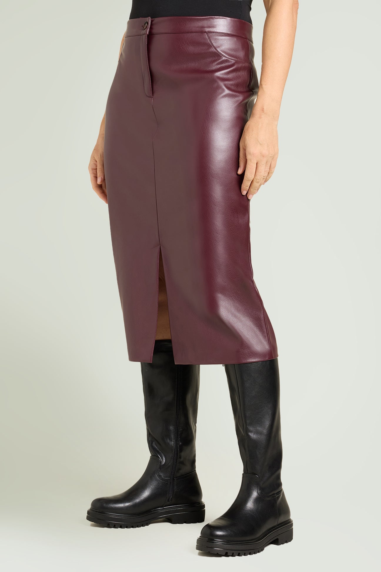 LONG COATED-FABRIC SKIRT