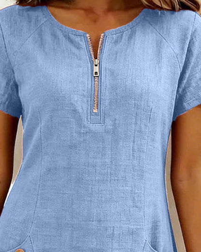 Fiorenza™ | Abito in Cotone con Zip Decorativa e Tasche