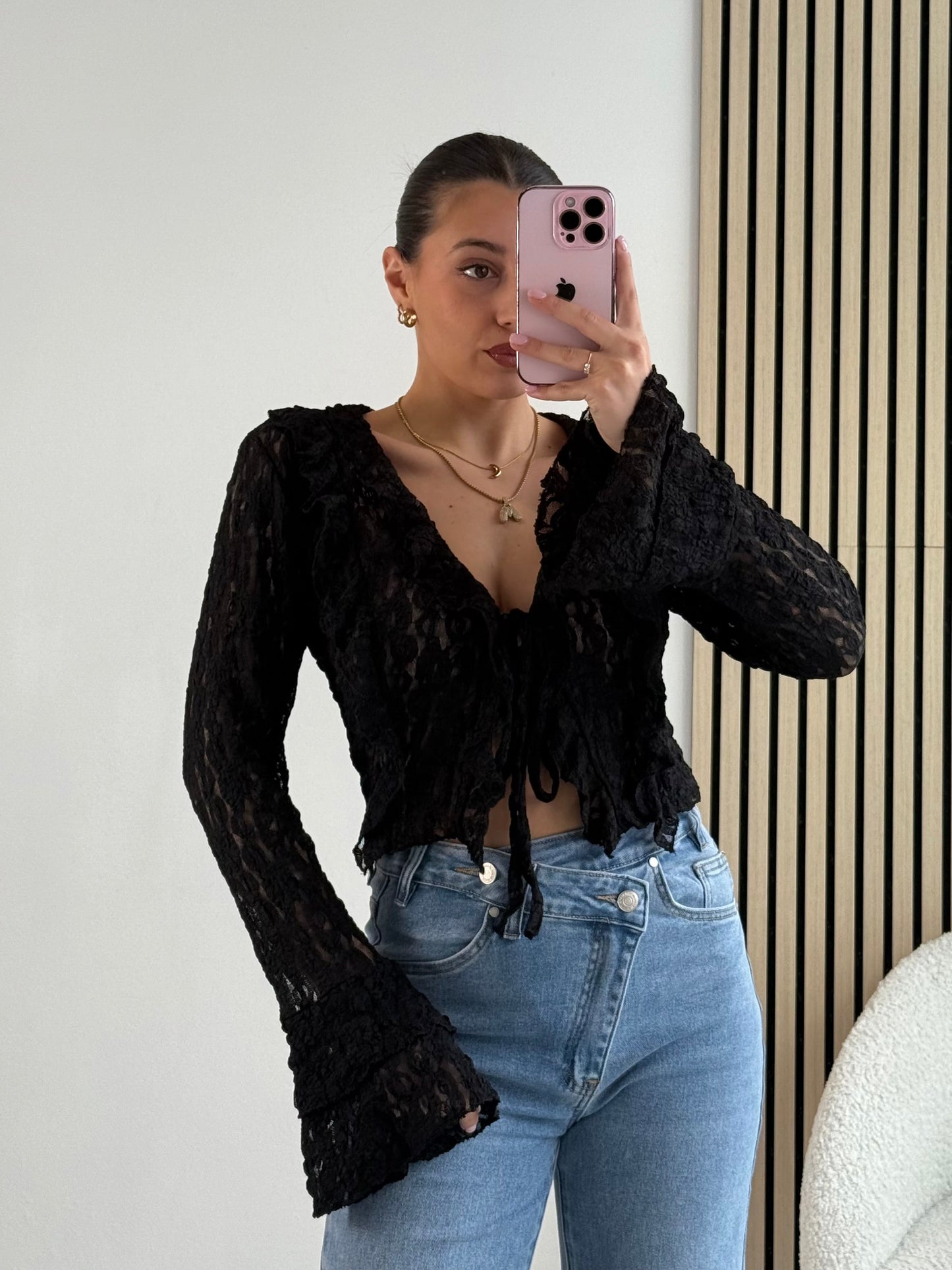 Top corto in pizzo rosso