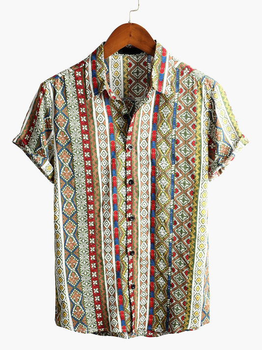 Herren Retro Gestreiftes Kurzarmhemd