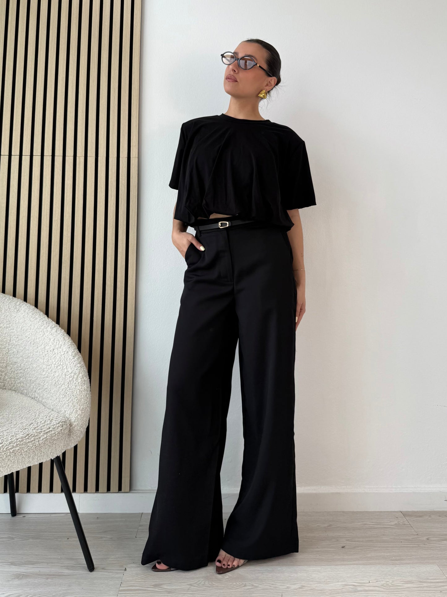 Palazzo trousers with belt