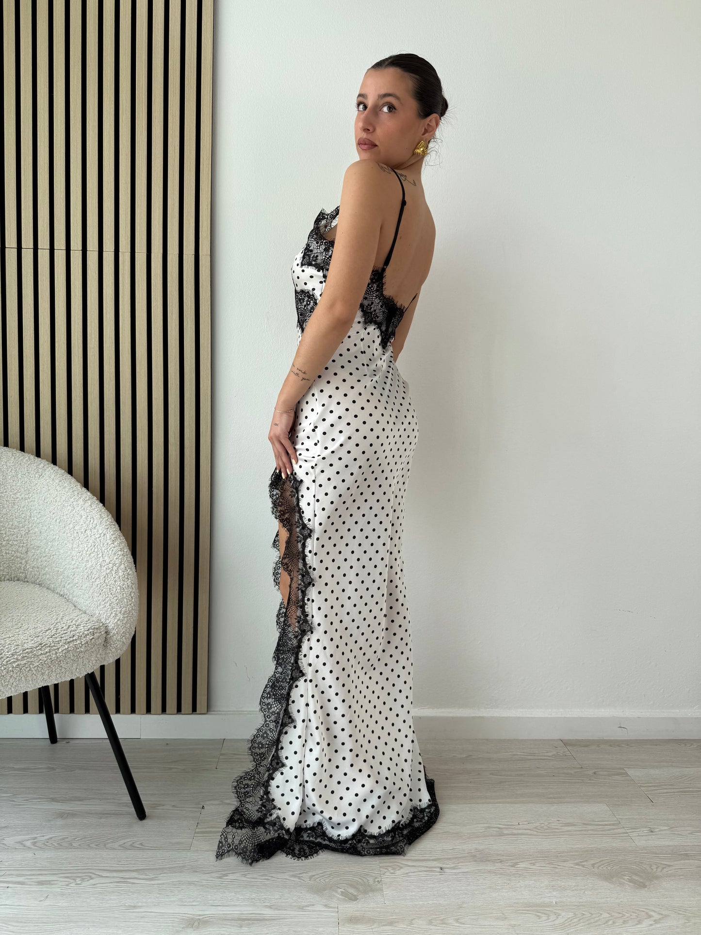 Long dress Polka dot and lace with slit