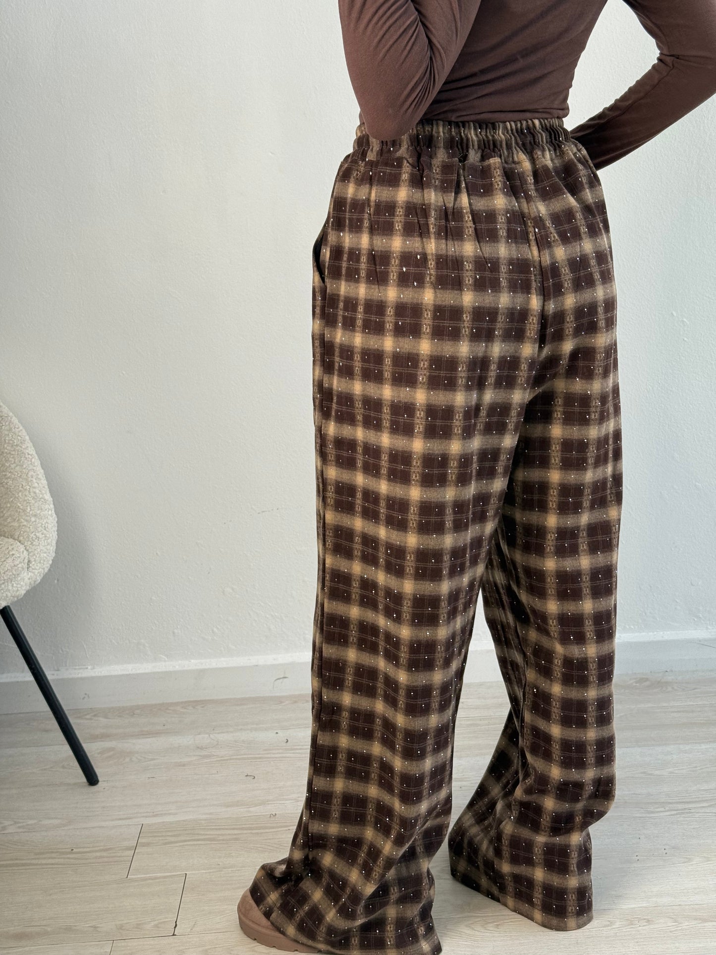 Pantaloni tartan con strass