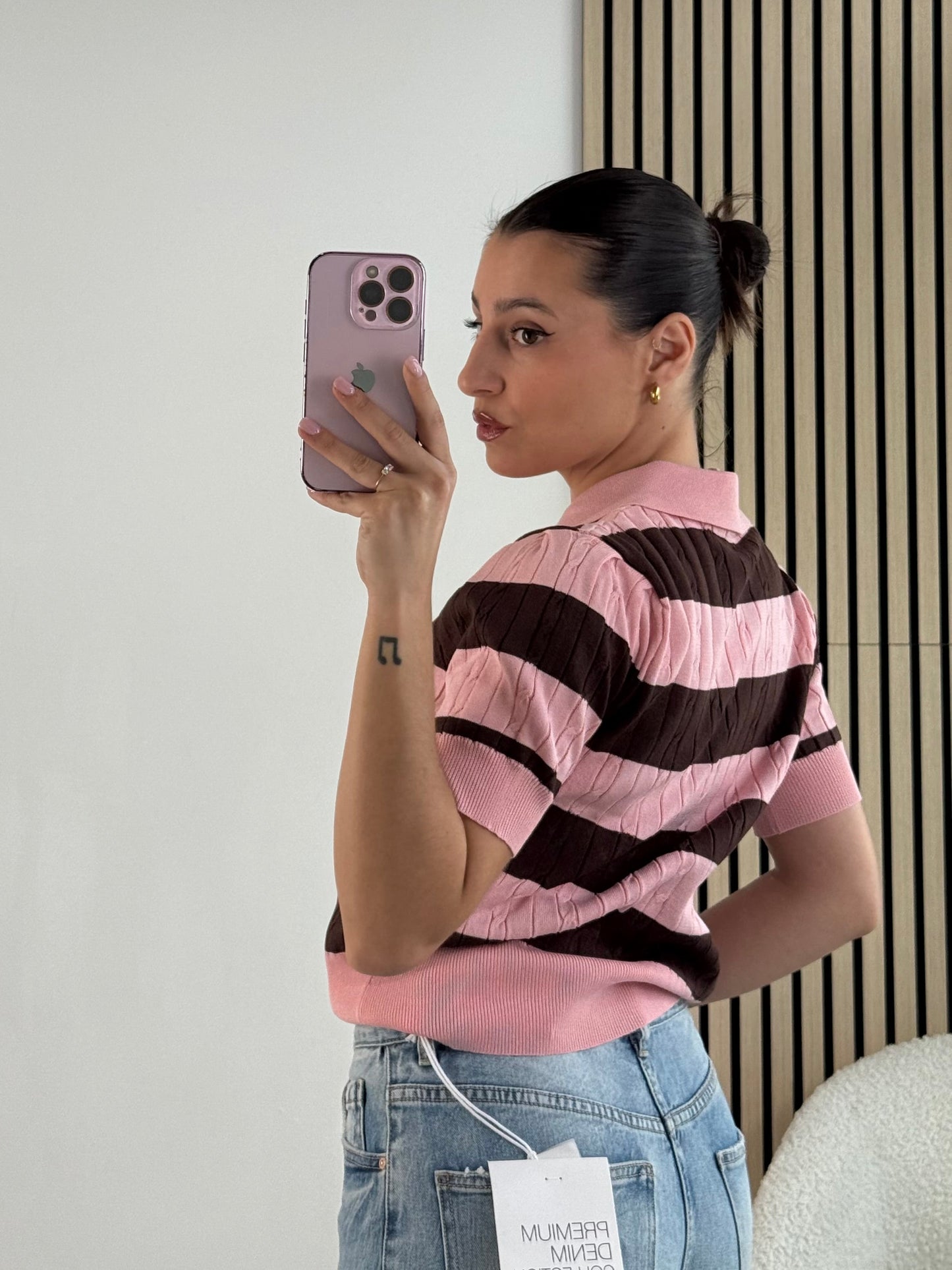 Polo in maglia a treccia
