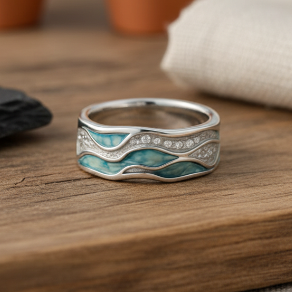Sterling Silver Turquoise Wave Ring