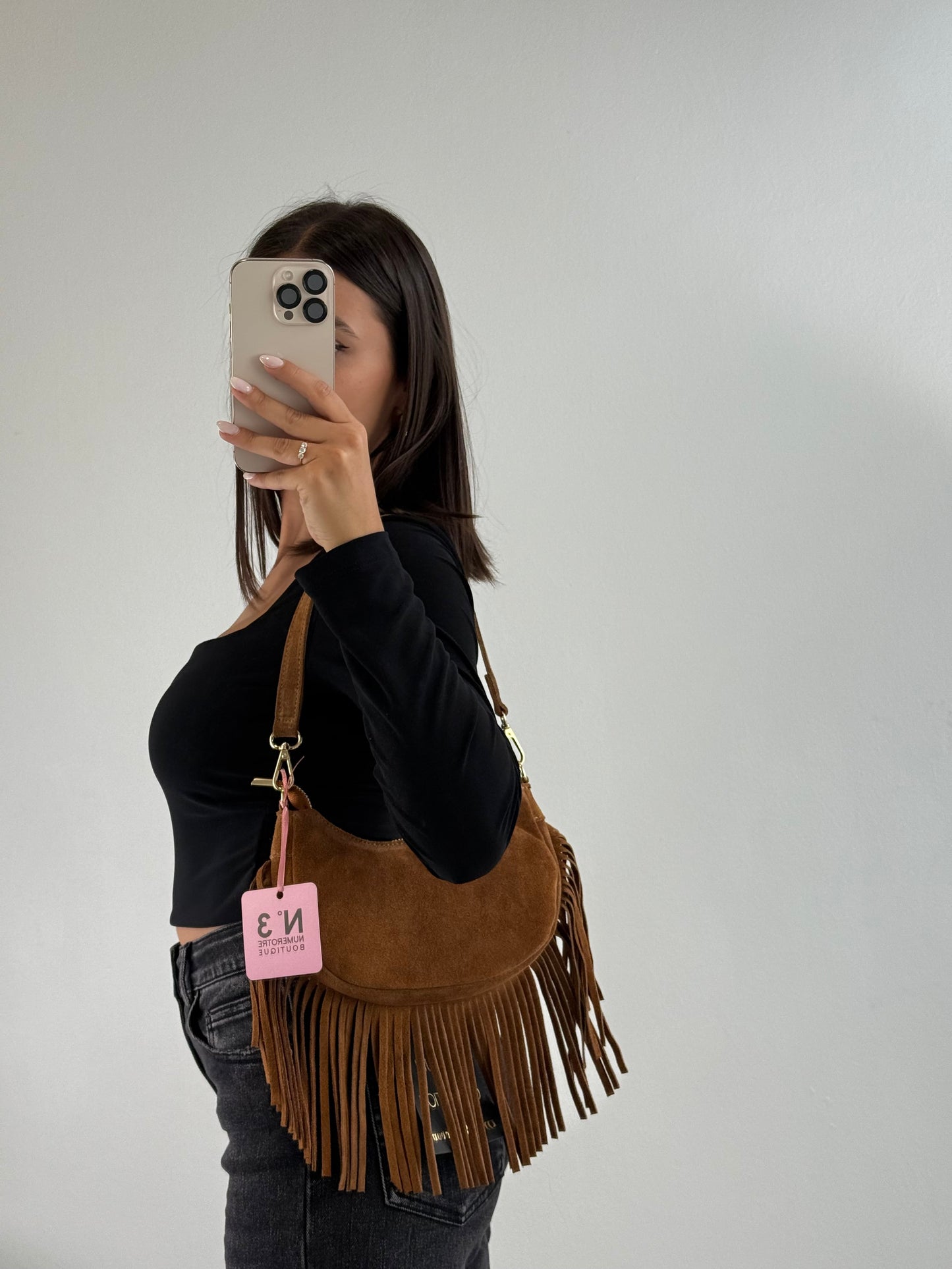 Borsa con frange TREND in vera pelle