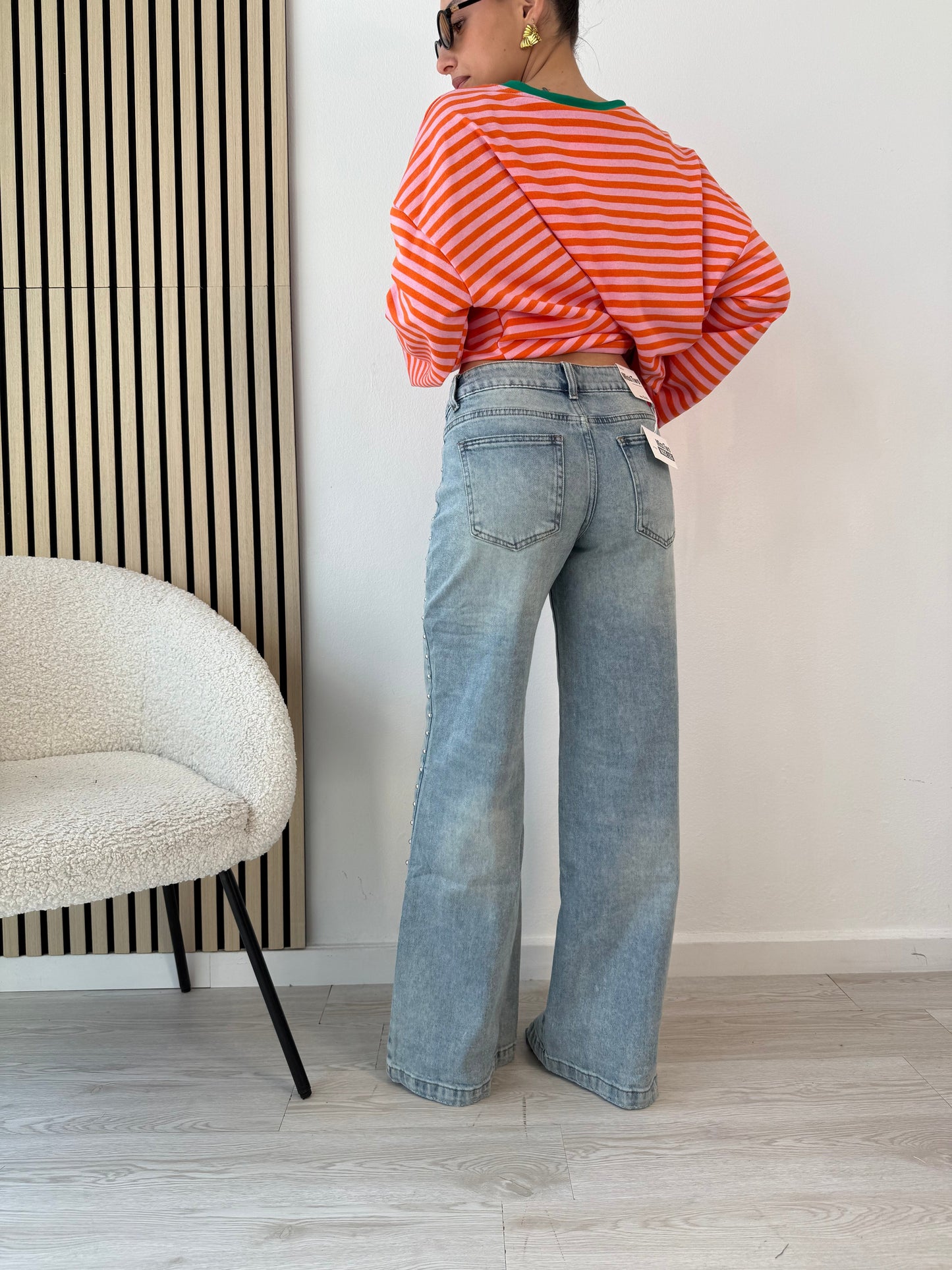 Jeans palazzo borchiato