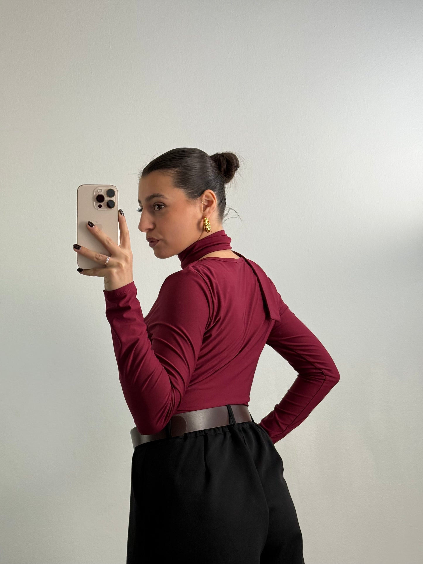 V-neck sweater with integrated scarf