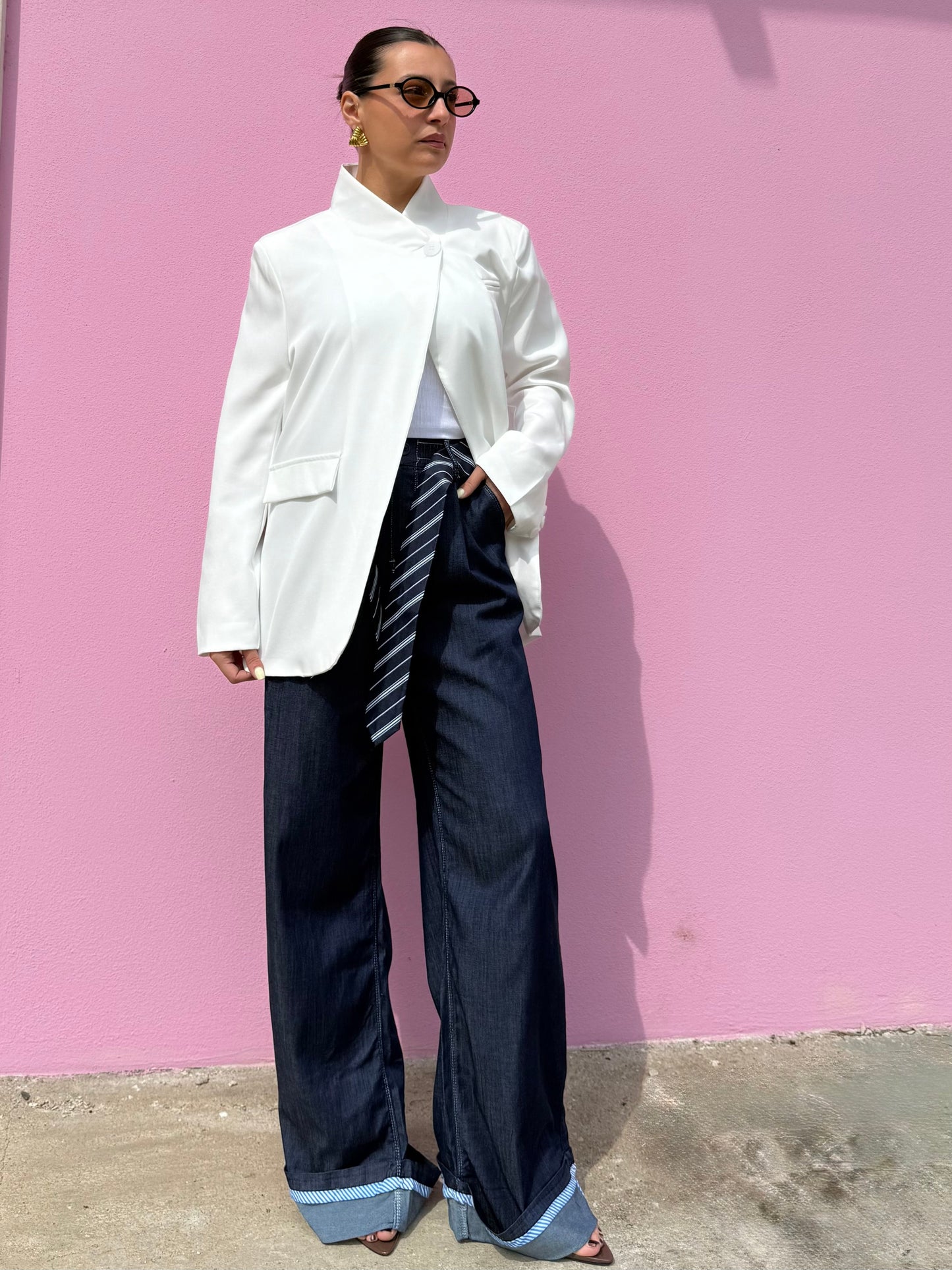 Jeans palazzo con cintura a fiocco