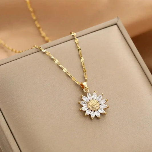 Collana con Ciondolo Girasole in Oro e Cristallo
