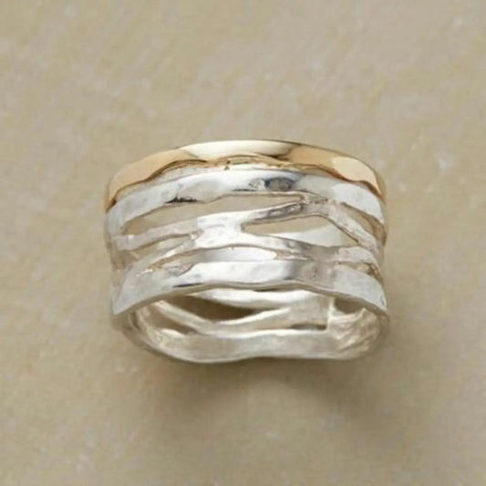 Anello Vintage Traforato in Oro e Argento