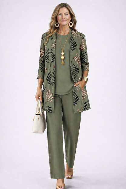 Carmen™ | Completo 3 Pezzi Elegante con Cardigan Lungo e Pantaloni