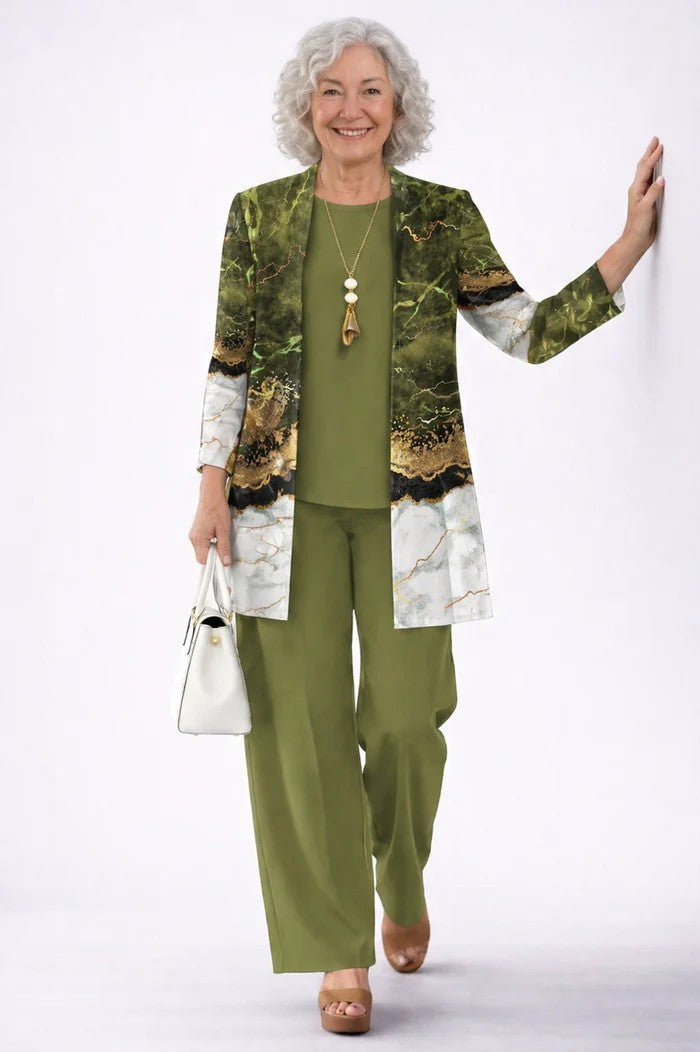 Carmen™ | Completo 3 Pezzi Elegante con Cardigan Lungo e Pantaloni