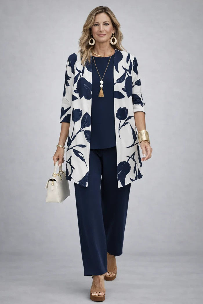 Carmen™ | Completo 3 Pezzi Elegante con Cardigan Lungo e Pantaloni
