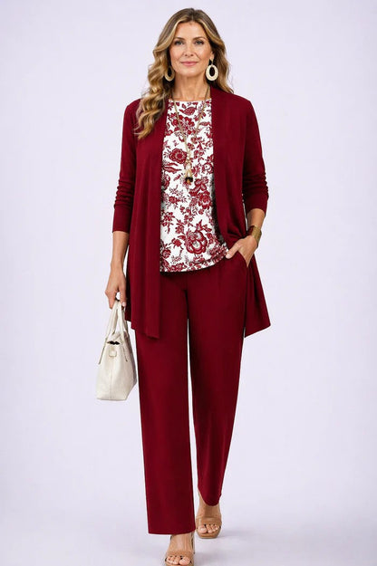 Carmen™ | Completo 3 Pezzi Elegante con Cardigan Lungo e Pantaloni
