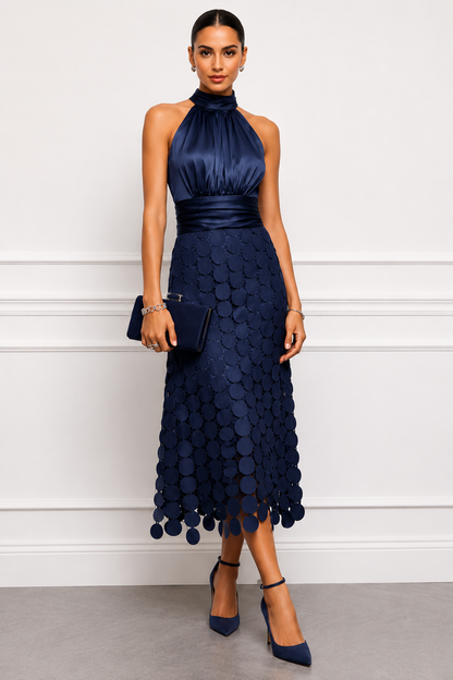 Irene™ | Abito Midi in Raso con Gonna Cut-Out a Cerchi