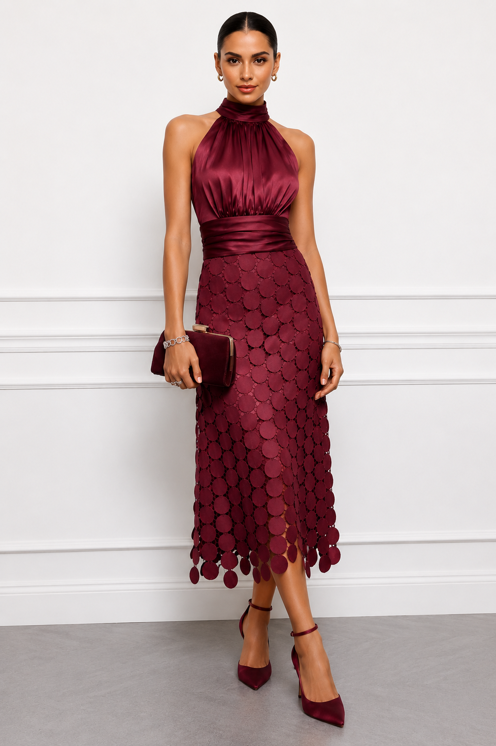 Irene™ | Abito Midi in Raso con Gonna Cut-Out a Cerchi