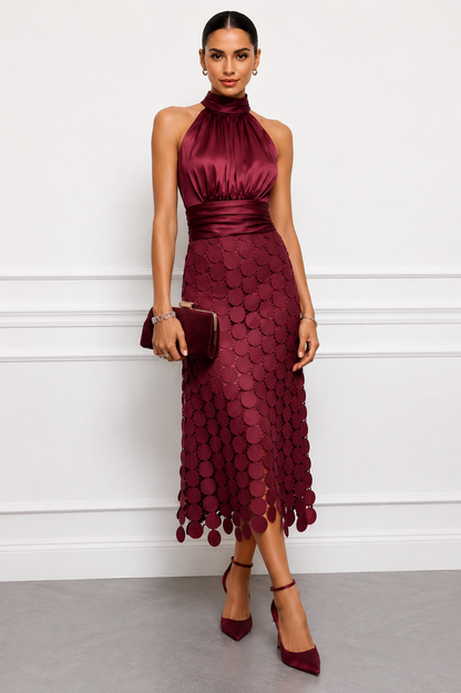 Irene™ | Abito Midi in Raso con Gonna Cut-Out a Cerchi