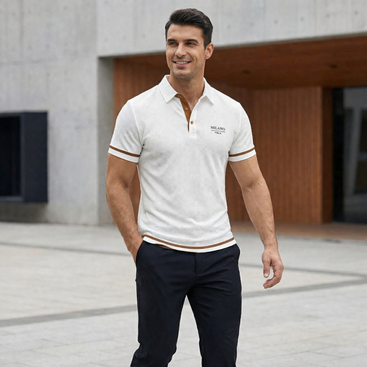 LuKa - Men's Knitted Textured Polo Shirt with Contrast Trims