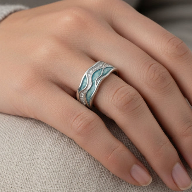 Sterling Silver Turquoise Wave Ring