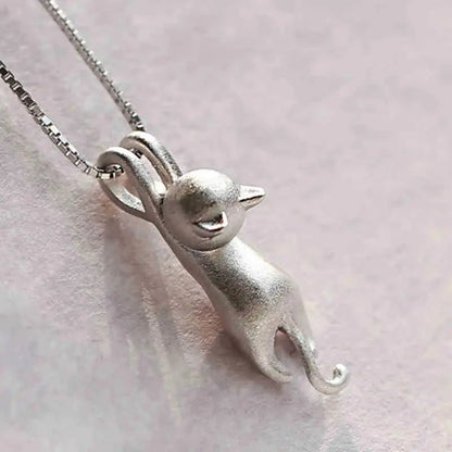 Playful Sterling Silver Kitten Necklace