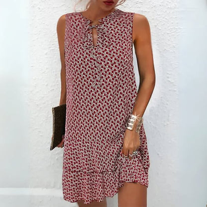 Eveline – Abito Estivo Smanicato con Scollo a Goccia e Stampa